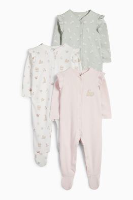 Multipack 3er - Blümchen und Häschen - Baby-Schlafanzug