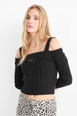 Komplet - krótki top i bardzo krótki sweter w prążki - 2 części