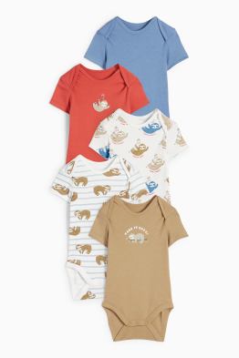 Multipack of 5 - sloth - baby bodysuit