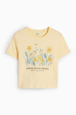 Blume - Kurzarmshirt mit Strasssteinen