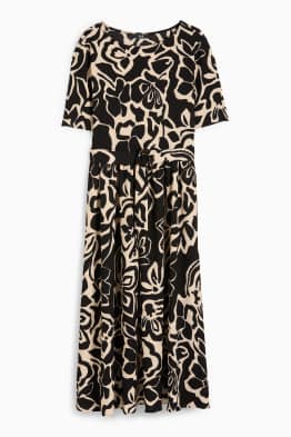 Sukienka fit & flare z paskiem - w kwiaty