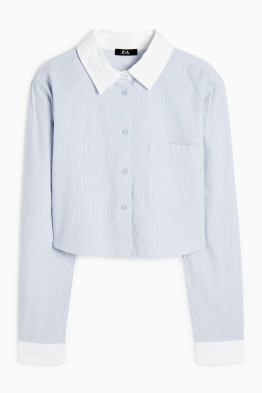 Korte blouse van popeline - gestreept