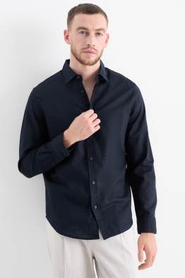Camicia - regular fit - colletto all’italiana - misto lino