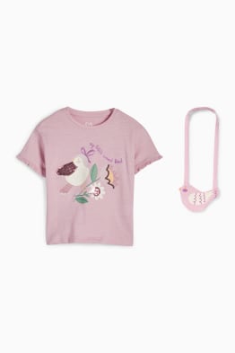 Bloem en vogel - set - T-shirt en tasje - 2-delig