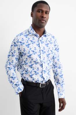 Koszula biznesowa - slim fit - kołnierzyk włoski - z wzorem