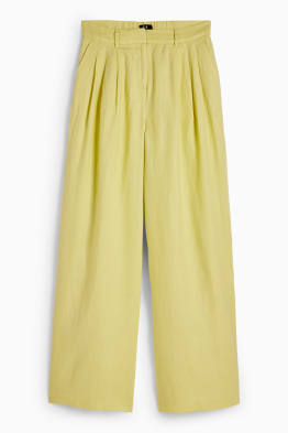Lněné kalhoty - high waist - wide leg