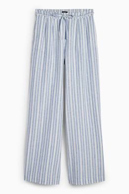 Pantalon - high waist - wide leg - linnenmix - gestreept