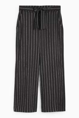 Pantalón de jersey - mid waist - wide leg - de rayas - con textura