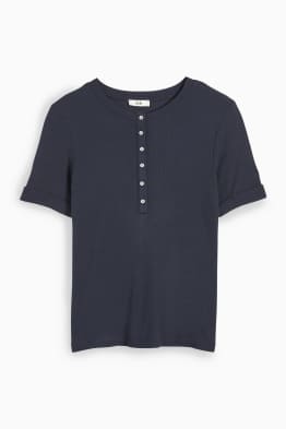 Basic-Henley-Shirt - Slim Fit - gerippt