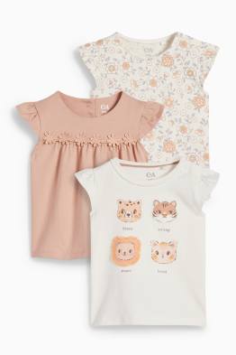 Lot de 3 - petites fleurs et animaux sauvages - T-shirt bébé