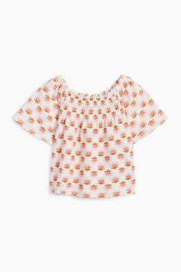 Camiseta de manga corta - de flores - con textura