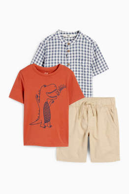 Dinosaure - ensemble - T-shirt, chemise et short - 3 pièces