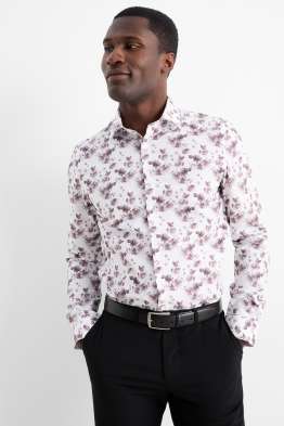 Koszula biznesowa - slim fit - kołnierzyk włoski - z wzorem