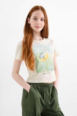 Blume und Schmetterling - Kurzarmshirt