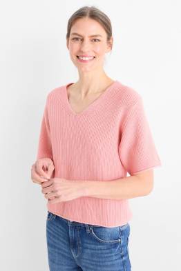 Strickpullover mit V-Ausschnitt - kurzarm