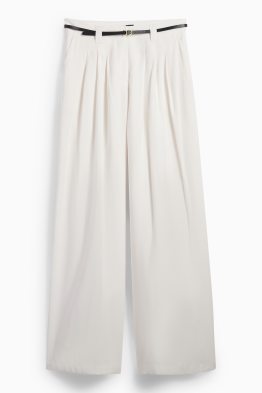 Cloth trousers with belt - high-rise waist - wide leg