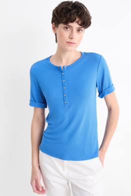 Basic-Henley-Shirt - Slim Fit - gerippt