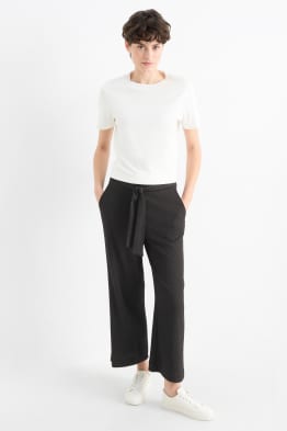 Pantalón básico de jersey - mid waist - wide leg - con textura