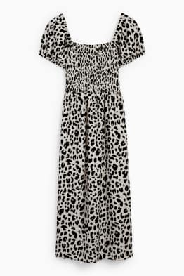 Robe Fit & Flare - imprimé léopard - texturé - smocké