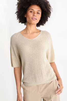 Maglione in maglia - maniche corte - a coste