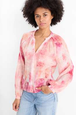 Bluse mit V-Ausschnitt - gemustert