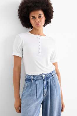 Basic-Henley-Shirt - Slim Fit - gerippt