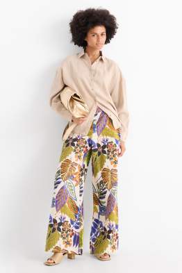 Pantaloni - vita alta - gamba ampia - a fiori
