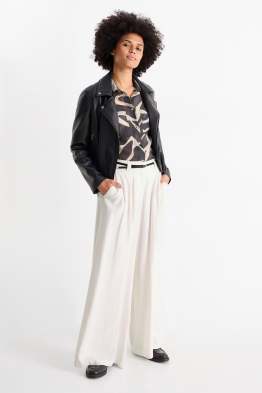 Cloth trousers with belt - high-rise waist - wide leg