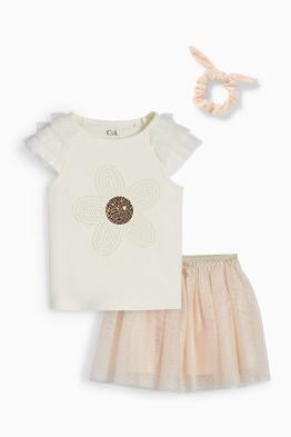 Bloem - set - T-shirt, rok en scrunchie - 3-delig