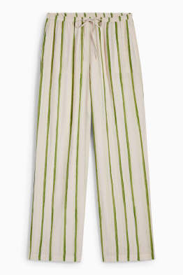 Pantaloni di stoffa - vita alta - gamba larga - a righe - tessuto tramato