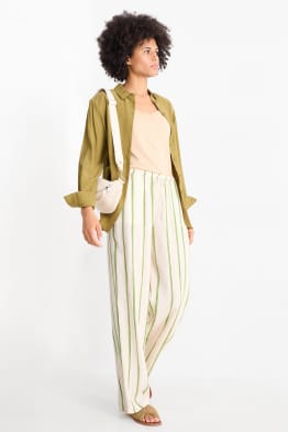 Pantaloni di stoffa - vita alta - gamba larga - a righe - tessuto tramato