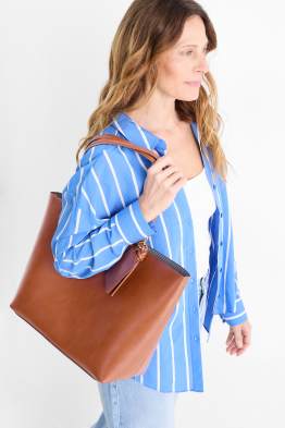Set - grote shopper en pasjeshouder - imitatieleer
