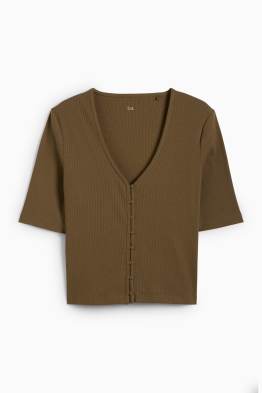 Basic V-neck T-shirt - ribbed
