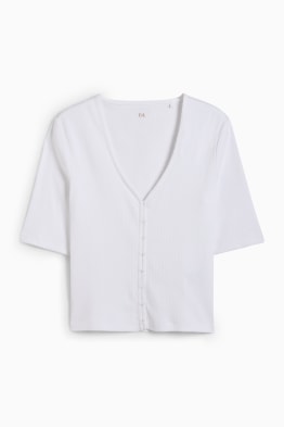 Basic T-shirt met V-hals - geribd