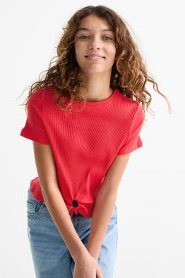 Set van 3 - T-shirt met knoop in de stof - geribd