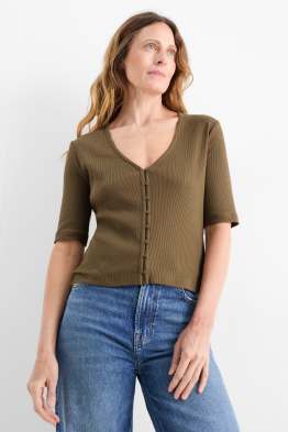 Basic V-neck T-shirt - ribbed