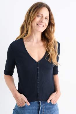 Basic V-neck T-shirt - ribbed