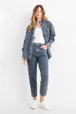 Mom jeans with rhinestones - high waist