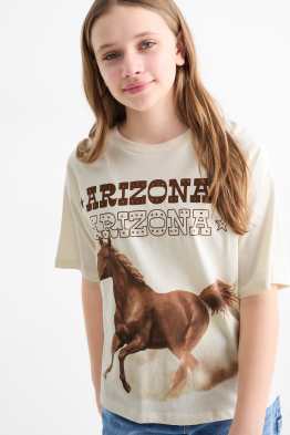 Caballo - camiseta de manga corta con pedrería