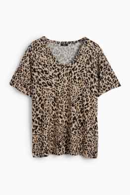 T-shirt con scollo a V - stretch - stampa leopardata
