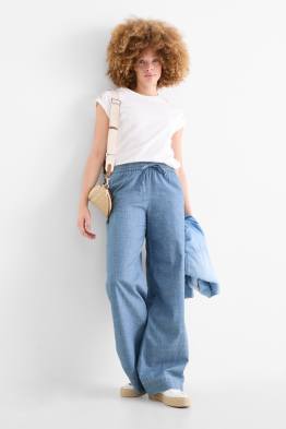Stoffhose - Mid Waist - Wide Leg - Jeans-Look
