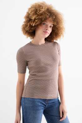 Basic T-shirt - geribd - gestreept