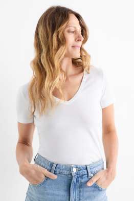 T-shirt basic con scollo a V - slim fit
