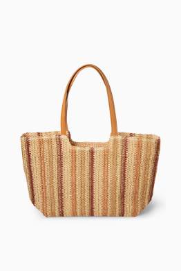 Velká slaměná kabelka shopper - pruhovaná