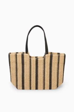 Grote shopper van stro - gestreept