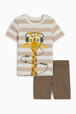 Girafă - set - tricou cu mânecă scurtă și pantaloni scurți - 2 piese