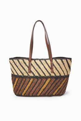 Großer Stroh-Shopper - gestreift
