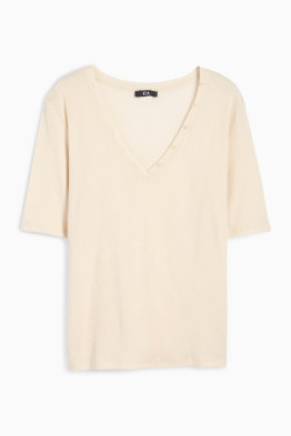 T-shirt basic z dekoltem w serek
