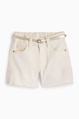 Shorts di jeans con cintura - farfalle