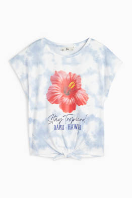Flor - camiseta de manga corta con nudo - estampada
